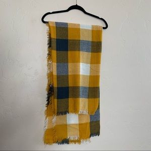 Mustard and navy blanket scarf